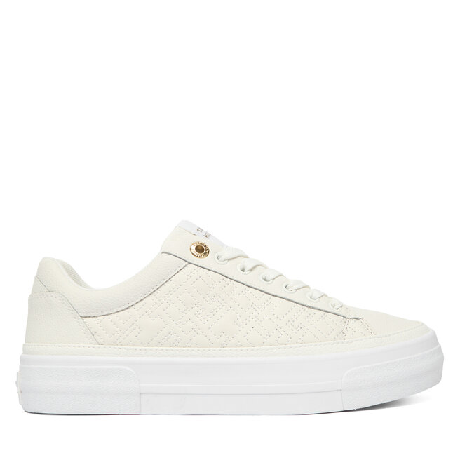 Sneakersy Tommy Hilfiger Th Platform Sneaker Quilted FW0FW09265 Écru - kobiece