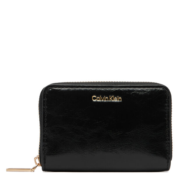 Portfel Calvin Klein Foil Glossy Square Zip Around LV04F1201G Czarny -