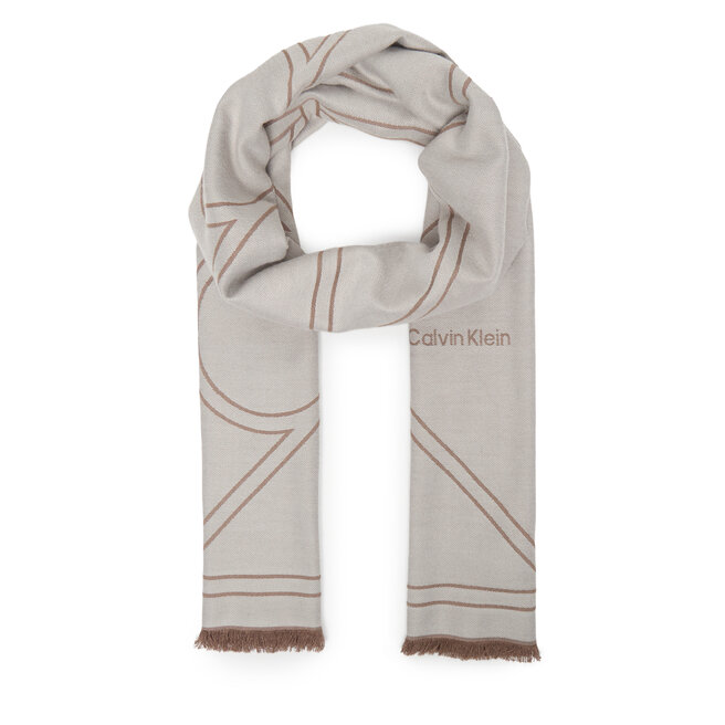 Szal Calvin Klein Emblem Repeat Lw Shawl W Fringes LV04F8074G Biały -