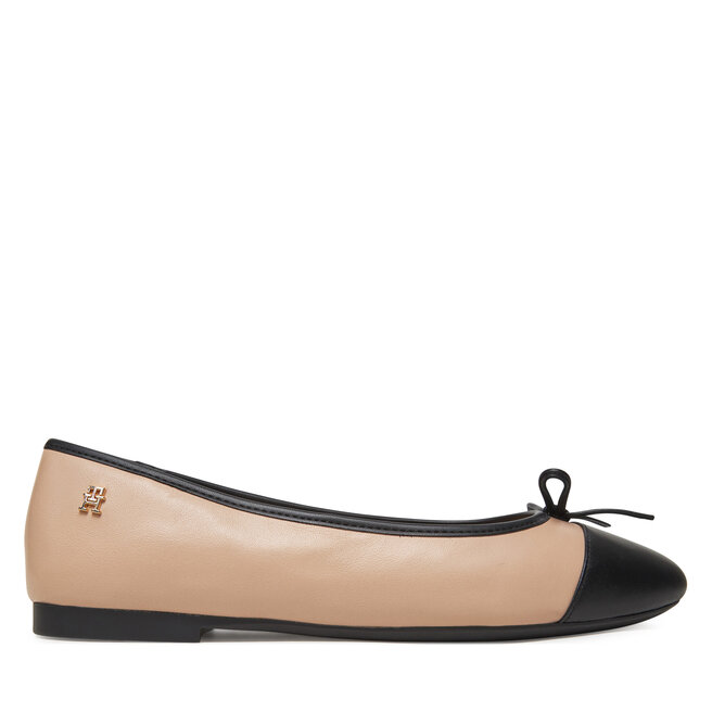 Baleriny Tommy Hilfiger Toe Cap Leather Ballerina FW0FW08759 Écru -