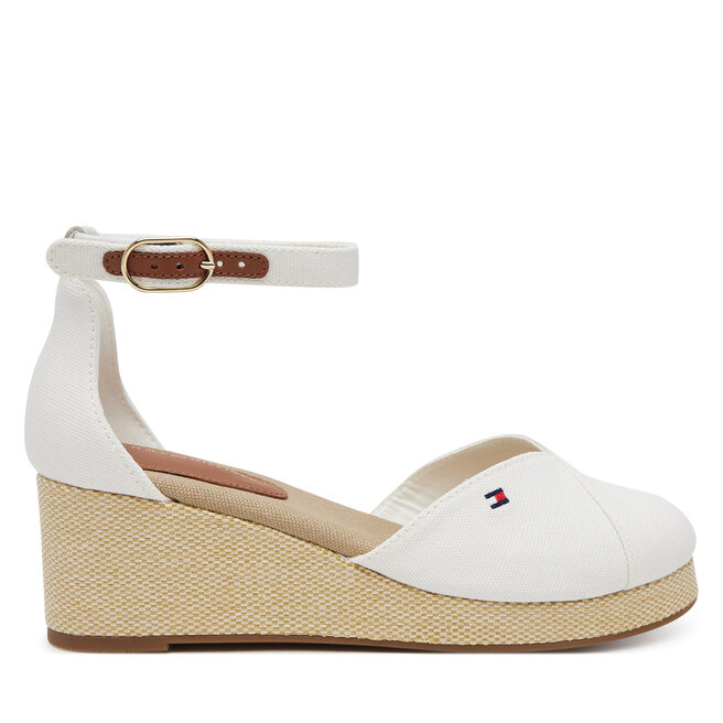 Półbuty Tommy Hilfiger Flag Closed Toe Mid Wedge Espad FW0FW08657 Biały - kobiece