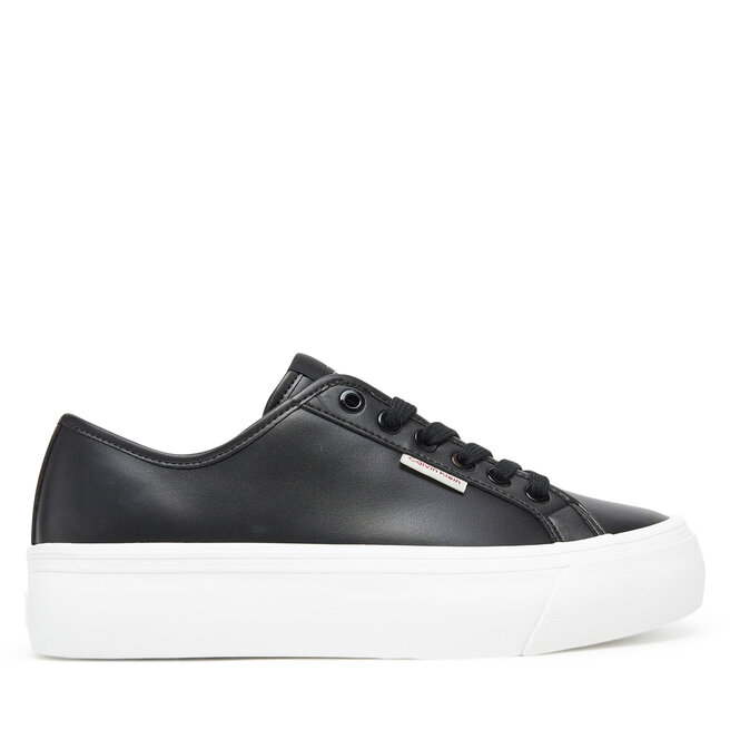Sneakersy Calvin Klein Jeans Vulc Flatform Lth YW0YW01886 Czarny - kobiece