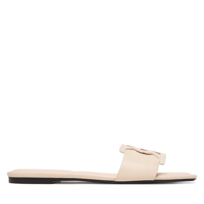 Klapki Calvin Klein Square Flat Sandal Emblem HW0HW03128 Écru -