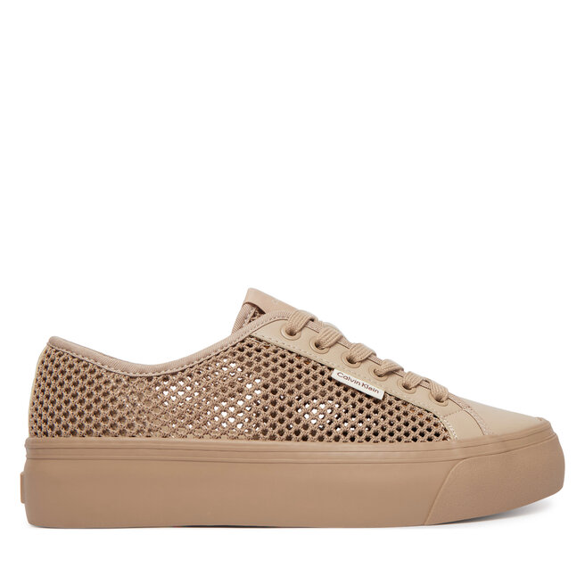 Sneakersy Calvin Klein Vulc Flatf Lace Up Lin Mesh HW0HW02971 Beżowy - kobiece
