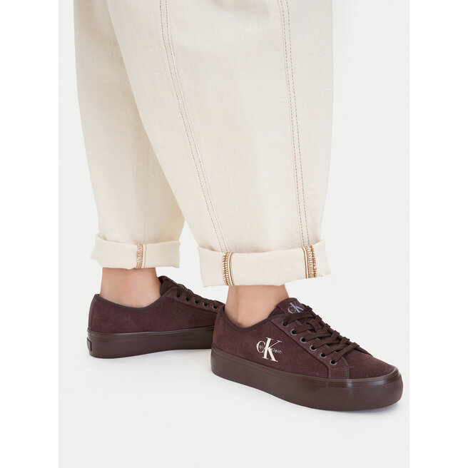 Tenisówki Calvin Klein Vulc Flatf Laceup Suede HW0HW03088 Bordowy - kobiece