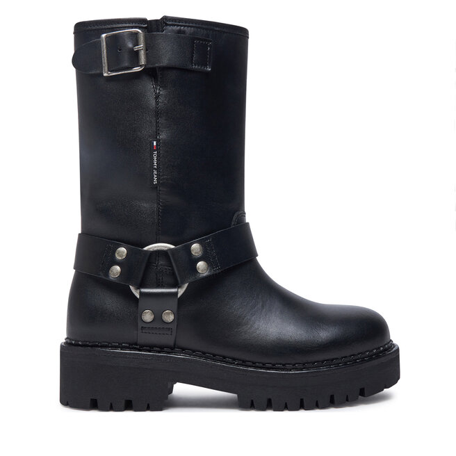Botki Tommy Jeans Tjw Urban Biker Boot Leather EN0EN02728 Czarny - kobiece