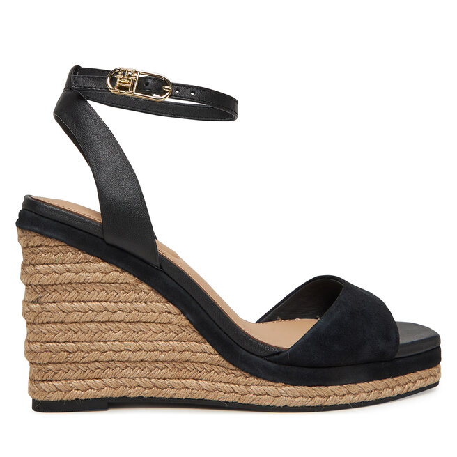 Espadryle Tommy Hilfiger Leather & Suede High Wedge Espad FW0FW08803 Czarny - kobiece