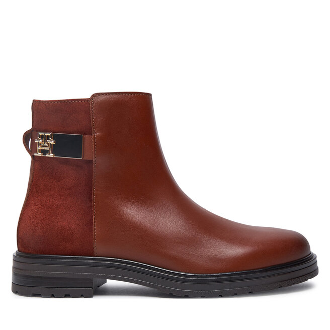 Botki Tommy Hilfiger Th Logo Leather Mix Chelsea FW0FW08336 Brązowy - kobiece
