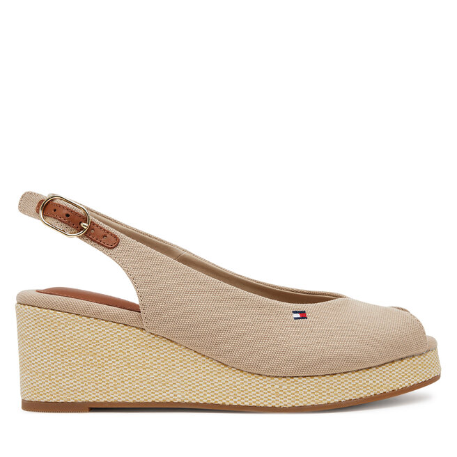 Sandały Tommy Hilfiger Flag Mid Wedge Espad Slingback FW0FW08595 Beżowy - kobiece