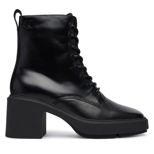 Trzewiki Calvin Klein Block Heel Ank Boot Laceup Lth HW0HW03174 Czarny - kobiece
