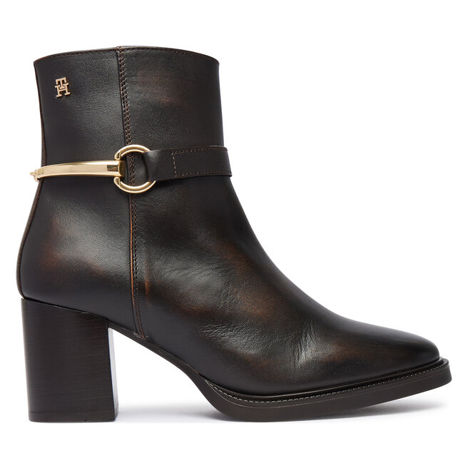 Botki Tommy Hilfiger TH Stud Heel Riding Ankle Boot FW0FW09552 Brązowy ciemny - kobiece