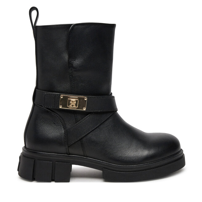 Botki Tommy Hilfiger Biker Leather FW0FW08313 Czarny - kobiece