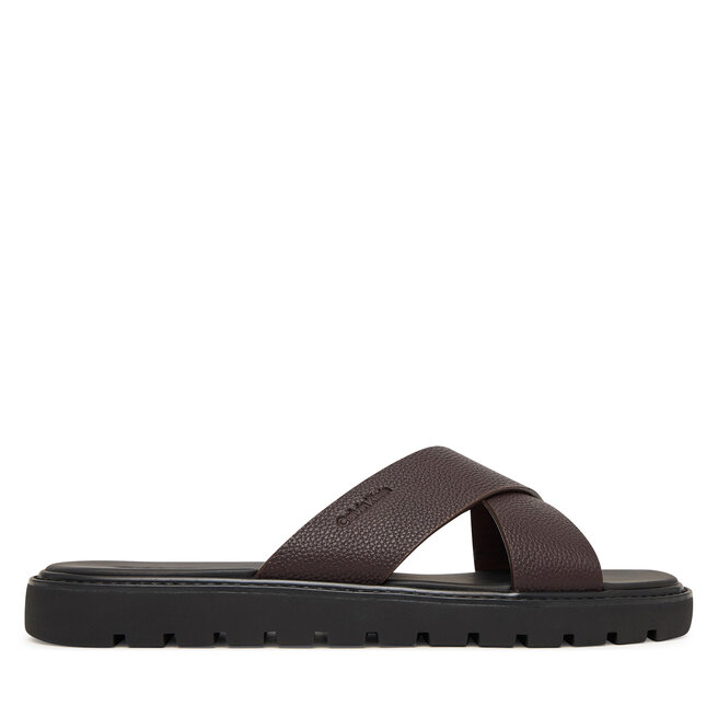 Klapki Calvin Klein Sq Molded Sandal Xcross Lth HM0HM02235 Brązowy -