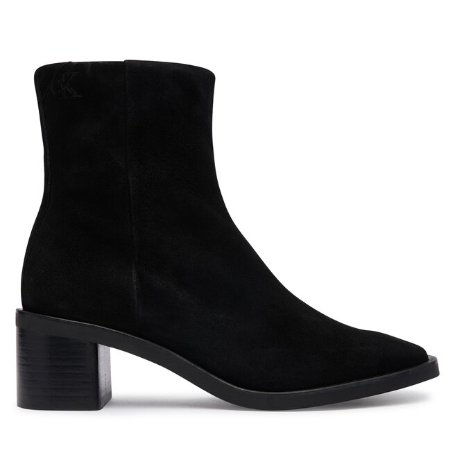 Botki Calvin Klein Block Heel Ank Boot Suede HW0HW03221 Czarny - kobiece