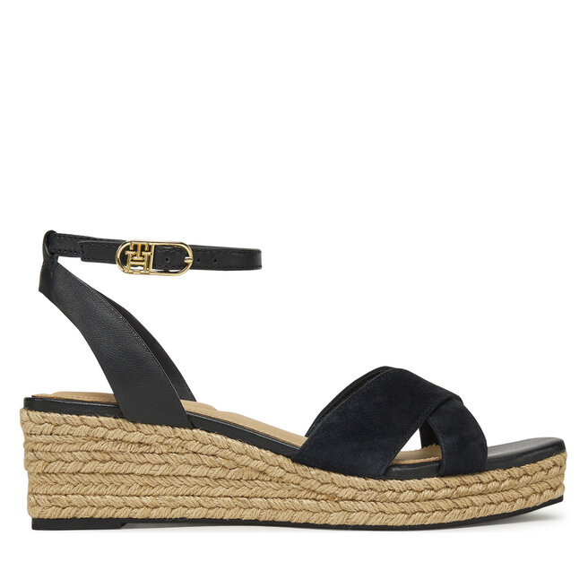 Espadryle Tommy Hilfiger Leather & Suede Mid Wedge Espad FW0FW08804 Czarny - kobiece