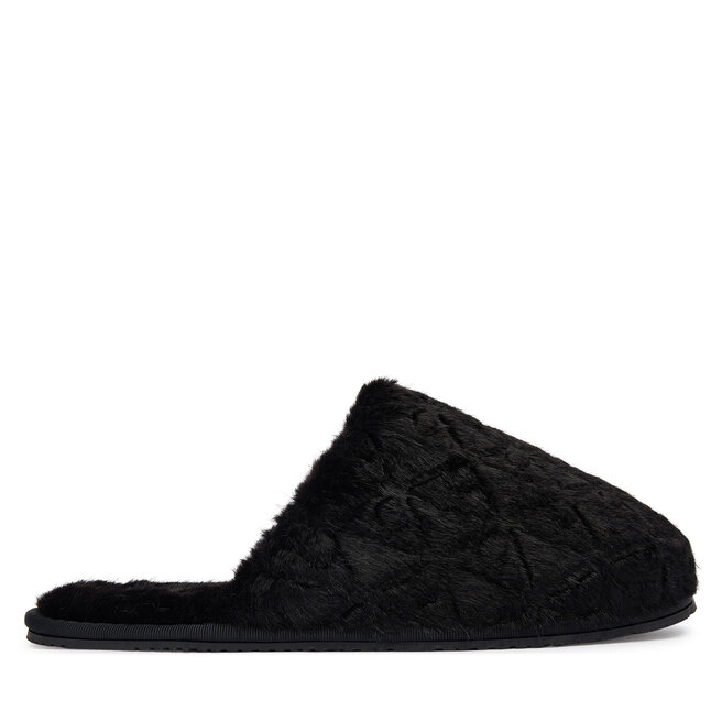 Kapcie Calvin Klein Home Slipper Fur Aop HW0HW03218 Czarny - kobiece