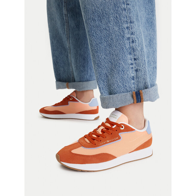 Sneakersy Tommy Hilfiger Th Retro Runner Mix FW0FW09410 Pomarańczowy - kobiece