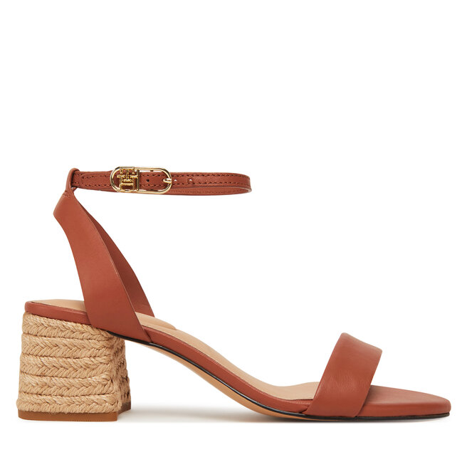 Espadryle Tommy Hilfiger Leather Ankle Strap Espad Sandal FW0FW08533 Brązowy - kobiece