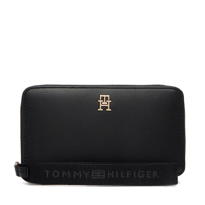 Portfel Tommy Hilfiger Th Logotape Compact Zip Around AW0AW18699 Czarny -