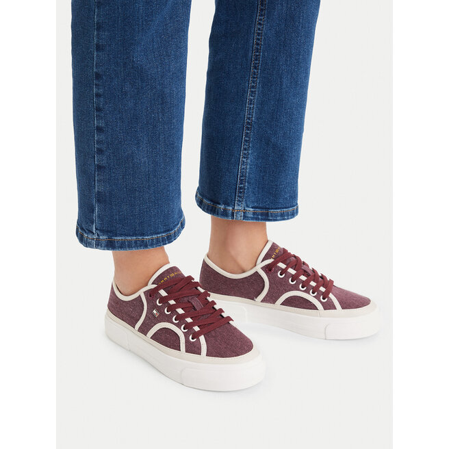 Tenisówki Tommy Hilfiger Platform Vulc Sneaker Piping FW0FW09394 Bordowy - kobiece