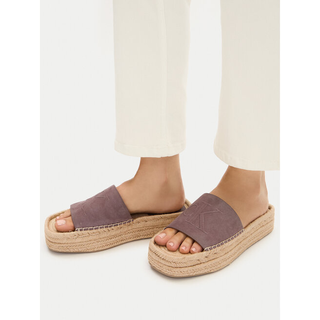 Espadryle Calvin Klein Flatf Espa Mule Nub Mg HW0HW02890 Brązowy - kobiece