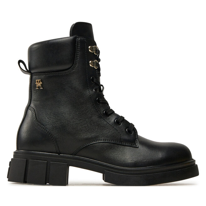 Trapery Tommy Hilfiger Lace-Up Biker Leather FW0FW08167 Czarny - kobiece