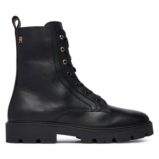 Trzewiki Tommy Hilfiger TH Stud Leather Lace-Up Boot FW0FW09571 Czarny - kobiece