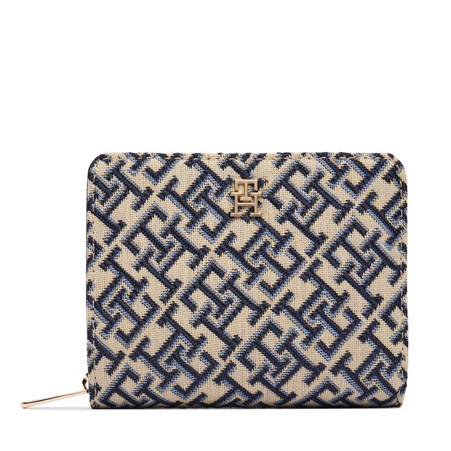 Portfel Tommy Hilfiger Th Icon Med Za W/ Flap Jacquard AW0AW18759 Niebieski -