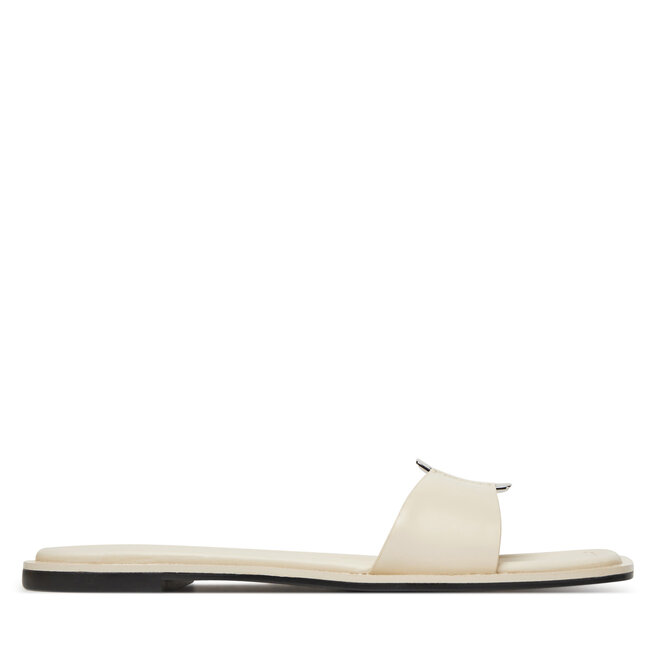 Klapki Calvin Klein Flat Slide W/Ck Hw Big - Lth HW0HW02482 Écru -