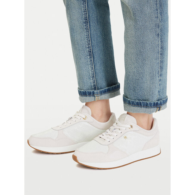 Sneakersy Tommy Hilfiger Th Runner Monogram FW0FW09586 Kremowy - kobiece