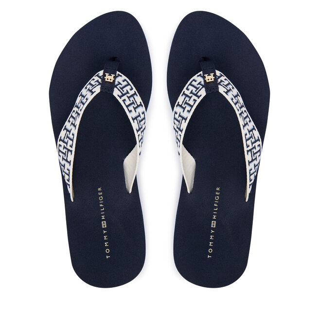 Japonki Tommy Hilfiger Mono Wedge Summer Sandal FW0FW09696 Granatowy -