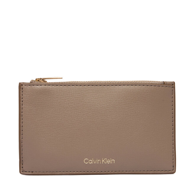 Portfel Calvin Klein Foil Logo Top Zip Cardcase LV04F1090G Beżowy -