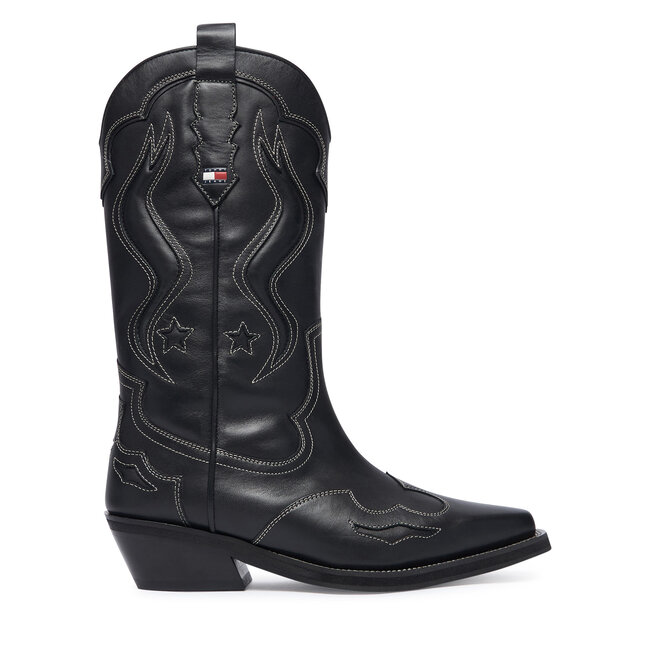 Kowbojki Tommy Jeans Archive Cowboy Boot Leather EN0EN03046 Czarny - kobiece