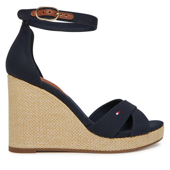 Sandały Tommy Hilfiger Flag High Wedge Espad Crisscross FW0FW08661 Granatowy - kobiece