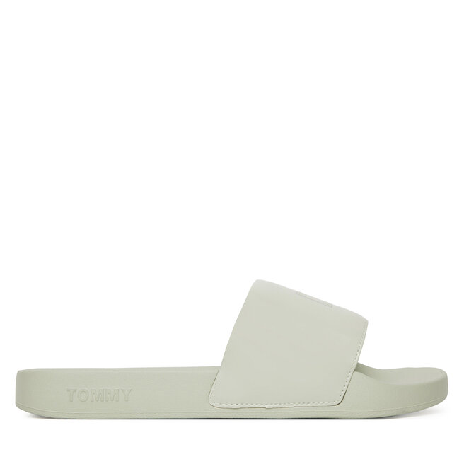 Klapki Tommy Jeans Flag Pool Slide Patent EN0EN02901 Zielony -