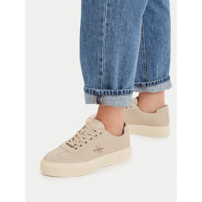 Sneakersy Calvin Klein Basket Cups Lup Wt Lth Su HW0HW02984 Beżowy - kobiece