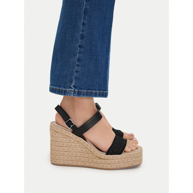 Espadryle Calvin Klein Wedge Espad 70 Webbing Lth HW0HW02901 Czarny - kobiece