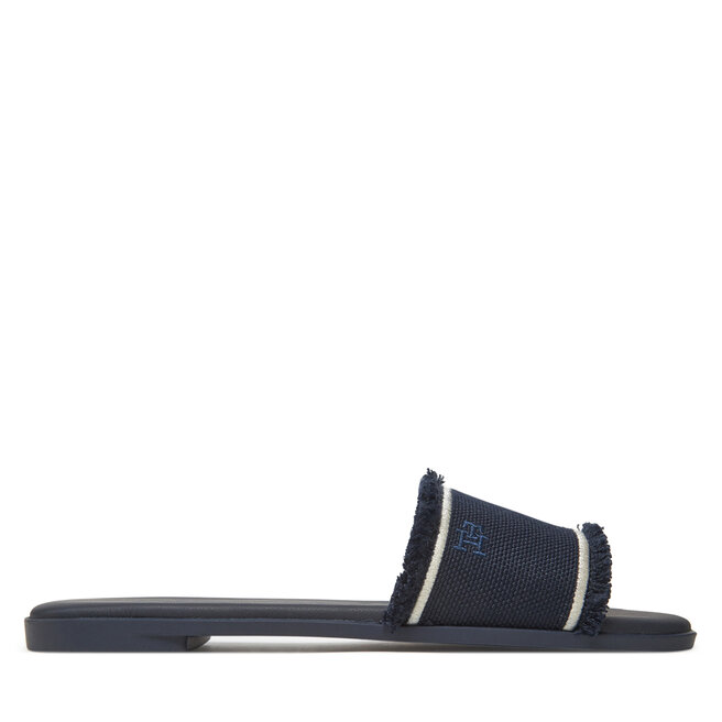 Klapki Tommy Hilfiger Fringe Canvas Flat Sandal FW0FW08908 Granatowy -