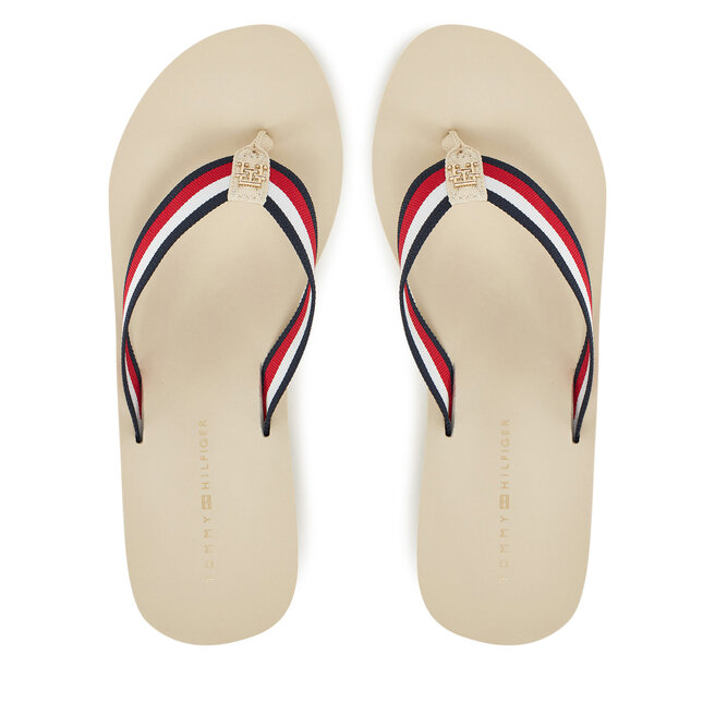 Japonki Tommy Hilfiger Th Corporate Wedge Beach Sandal FW0FW08520 Beżowy -
