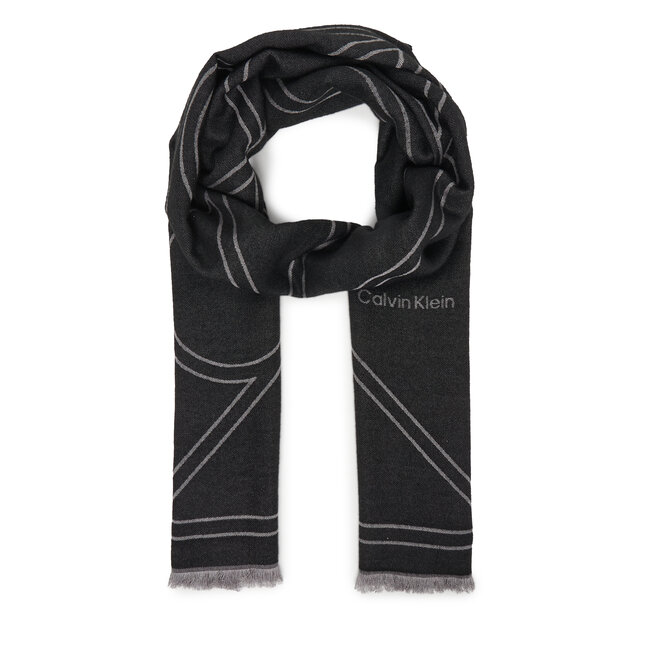 Szal Calvin Klein Emblem Repeat Lw Shawl W Fringes LV04F8074G Czarny -