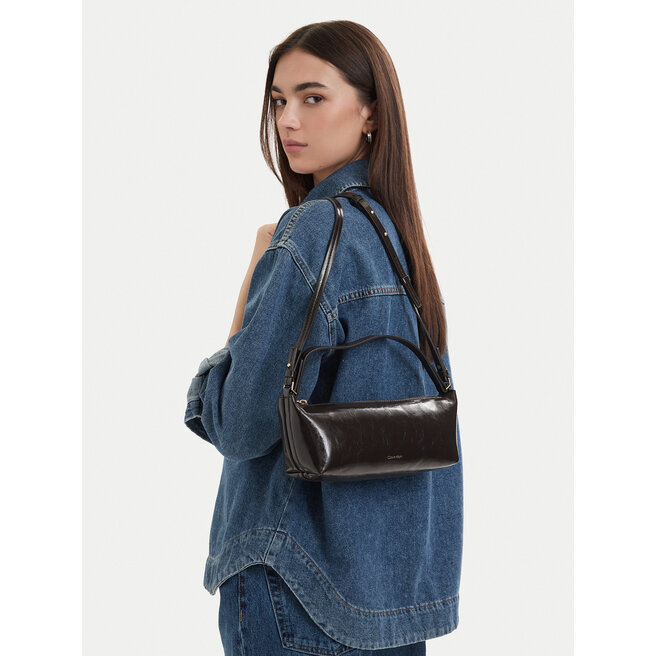 Torebka Calvin Klein Foil Logo Glossy Conv Bag LV04F3738G Brązowy -