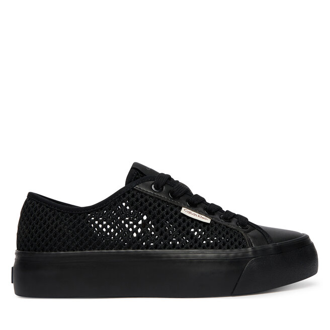 Sneakersy Calvin Klein Vulc Flatf Lace Up Lin Mesh HW0HW02971 Czarny - kobiece