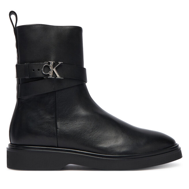 Botki Calvin Klein Ankle Boot W/ Metal Logo HW0HW02663 Czarny - kobiece