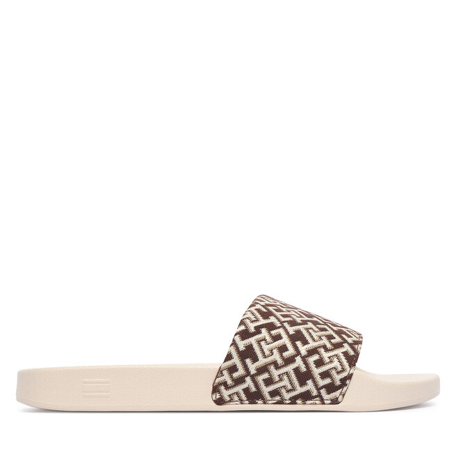 Klapki Tommy Hilfiger Monogram Pool Slide FW0FW09423 Brązowy -