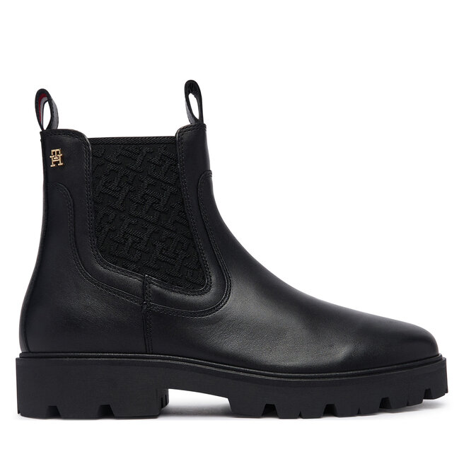Sztyblety Tommy Hilfiger Th Monogram Leather Chelsea Boot FW0FW09562 Czarny - kobiece