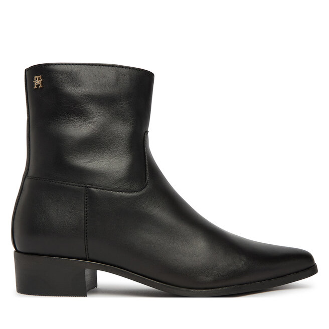 Botki Tommy Hilfiger Leather Ankle Boot W Zip FW0FW09921 Czarny - kobiece