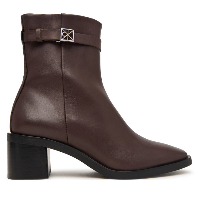 Botki Calvin Klein Block Heel Ank Boot Lth Hdw HW0HW03171 Brązowy - kobiece