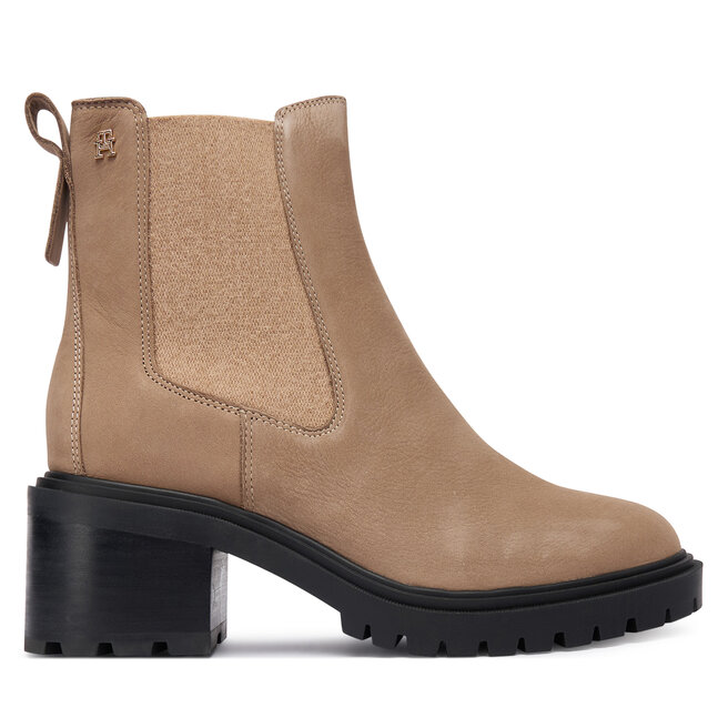 Botki Tommy Hilfiger Th Nubuck Chelsea Cleated Heel FW0FW09158 Beżowy - kobiece
