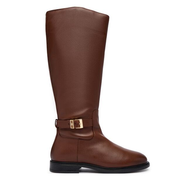 Kozaki Tommy Hilfiger Th Buckle Leather Knee Boot FW0FW09572 Brązowy - kobiece