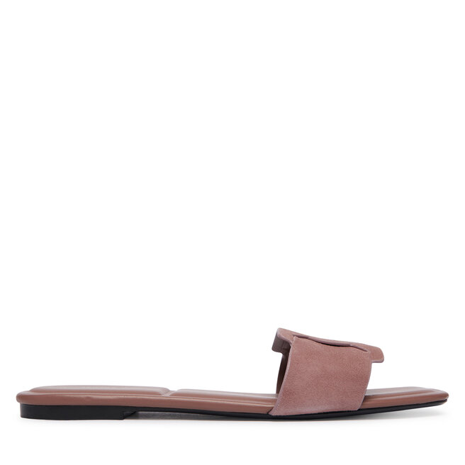 Klapki Calvin Klein Square Flat Sndl Embl Suede HW0HW03055 Różowy -